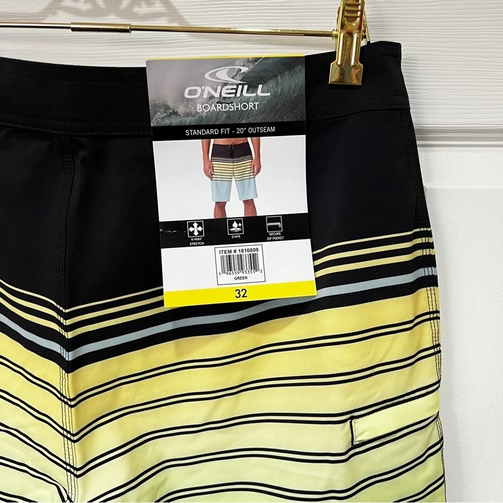 O'Neill Boardshort Swim‎ Shorts Men's Size 32 Striped Black Teal Green Unlined
